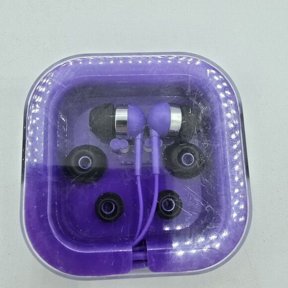 Billboard Stereo Earbuds with In-Line Mic Storage Case Black And Purple - Picture 2 of 4